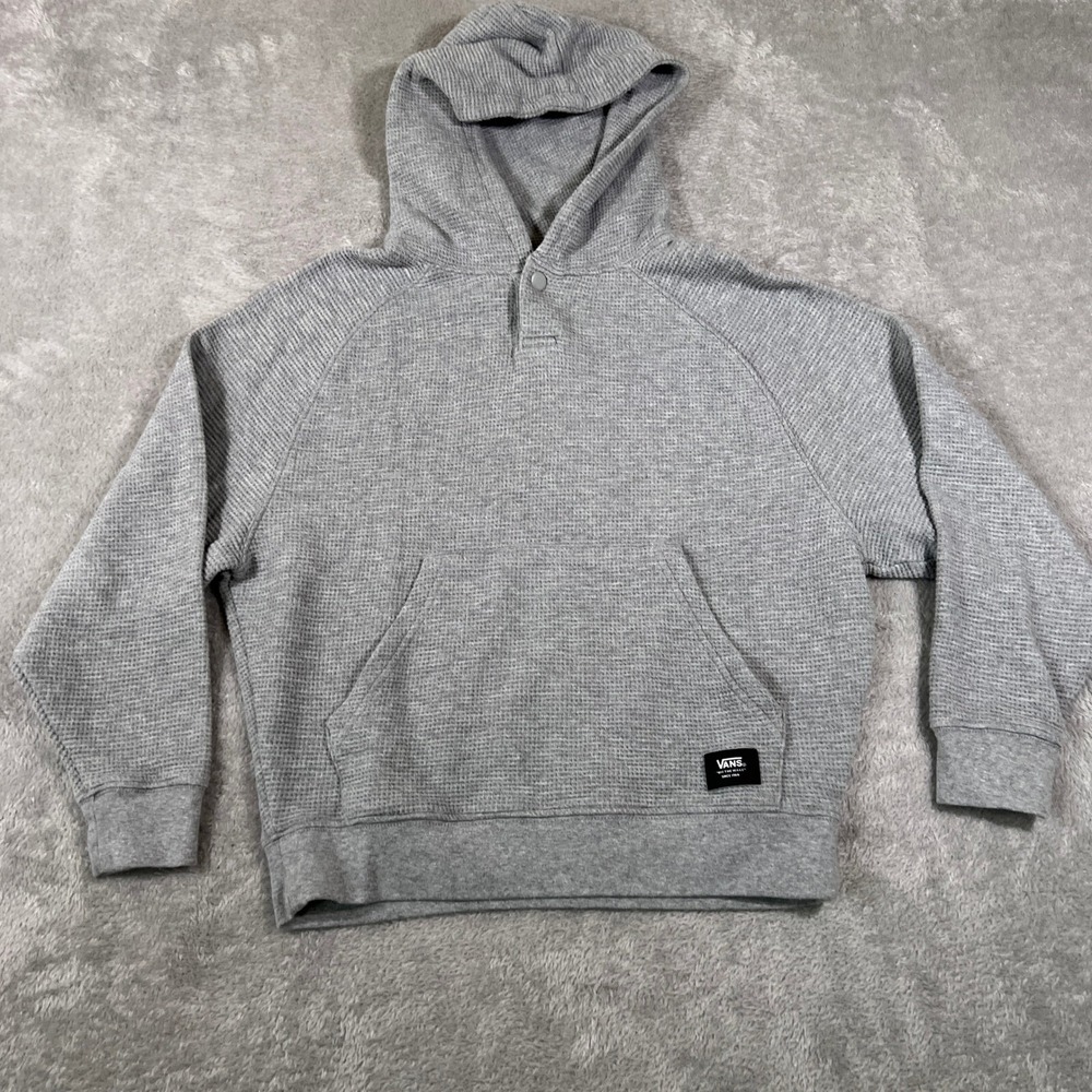 Vans Sweater Kids Small‎ Gray Hoodie Pullover Waffle Knit Henley Neck